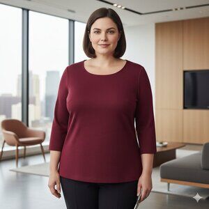 Boden Women's Size 14 Burgundy Ribbed Scoop Neck Structured Professional Top